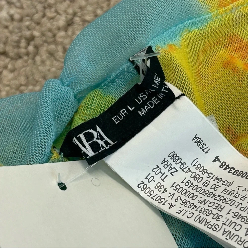 Zara blue yellow floral flower ruched strapless bandeau bustier crop top L NWT - Picture 10 of 15